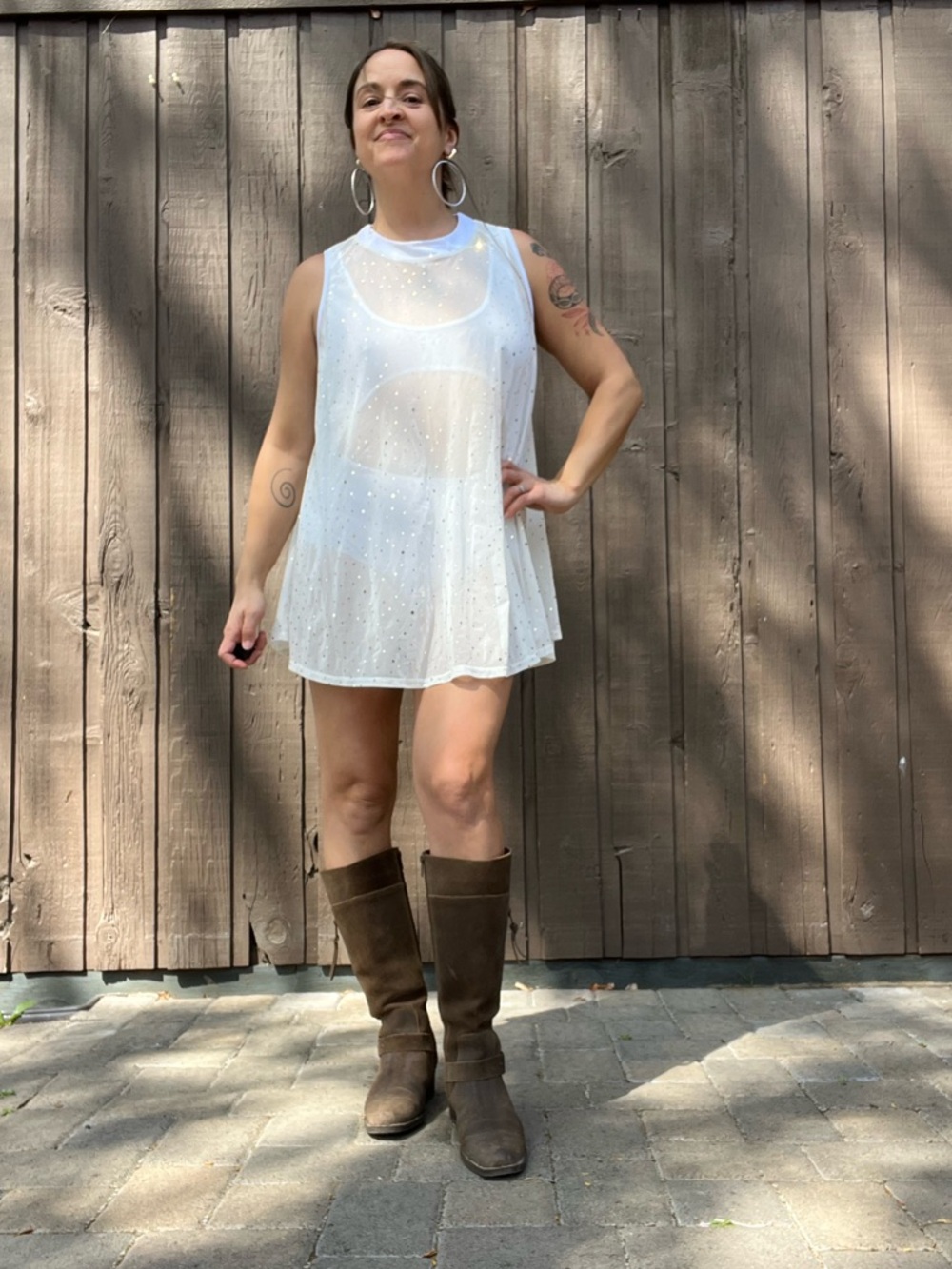 Lucy in the Sky White Sheer Sparkle Mini Dress Bodysuit Set Festival Rave Large